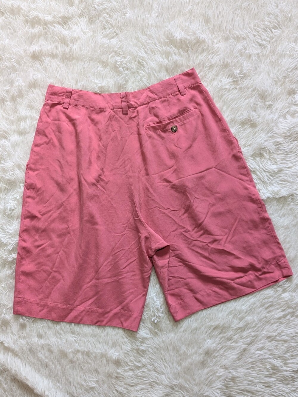 80s Go Silk 100% Silk Pink High Waist Pleated Button Fly Bermuda Shorts - Picture 5 of 11